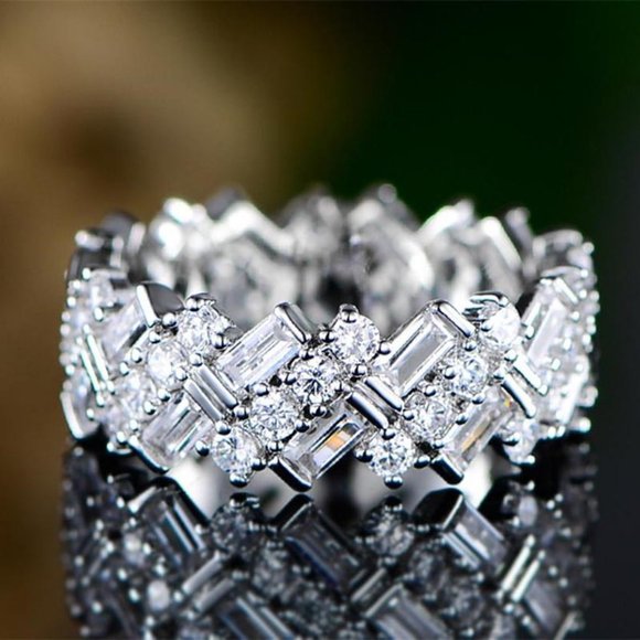 Jewelry - NEW Silver Baguette Round Diamond Eternity Ring